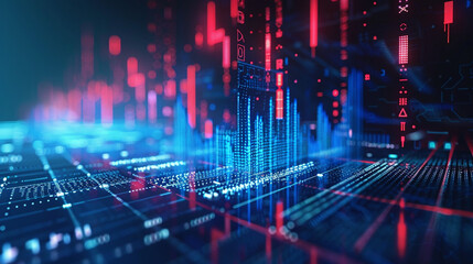 Fototapeta premium Abstract Business Finance Graphic: Blue Color Tone with Digital Elements on Futuristic Screenshot Background