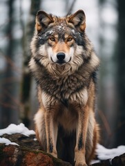 Fototapeta premium photo a lone wolf standing proudly, representing strength, independence, and resilience