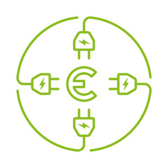 Letter e and electrical plug. round electrical plug concept