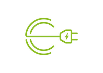 Logo for the world of electric cars. electrical plug and letter e concept