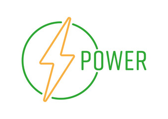 Lightning symbol and power word inside the circle. power concept