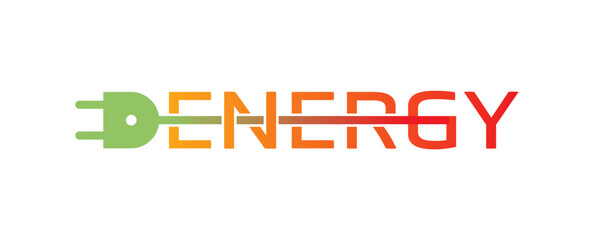 orange-red energy word and electrical plug. energy logo