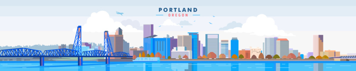 Obraz premium Portland city skyline in colorful vector illustration, Oregon