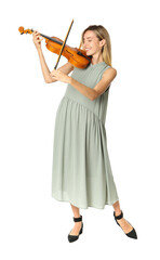 Beautiful woman playing violin on white background