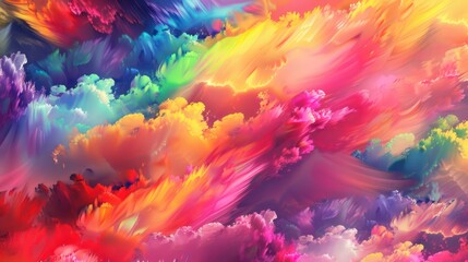 Hand-painted style digital artwork featuring a vibrant fusion of colorful clouds and sky