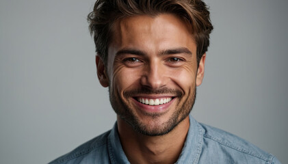 Fototapeta premium Studio photo of a handsome man model smiling on white background