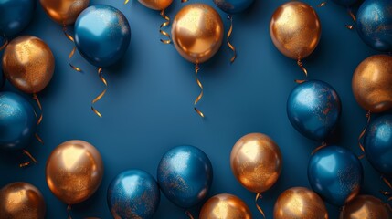 Blue and Gold Balloons on Blue Background