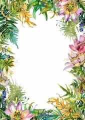 Obraz premium illustration of a colorful floral frame artwork in watercolor with blank space in the middle on a white background