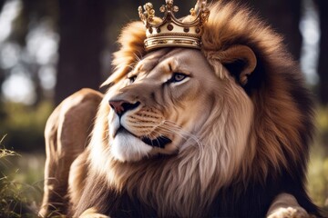 Naklejka premium 'lions royal kingdom lion crowns family primal animal cat lioness wildlife safari lynx carnivore portrait fur bobcat baby big zoo hunter young leo'