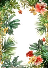 Fototapeta premium illustration of a colorful floral frame artwork in watercolor with blank space in the middle on a white background