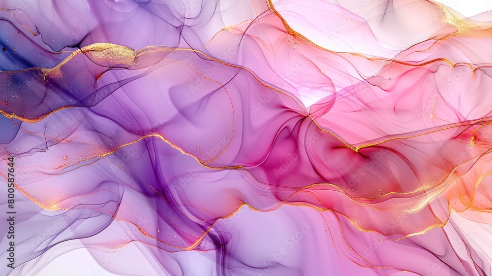 Poster a captivating array of purple tones interlaced with shiny golden streaks, presenting an elegant and 