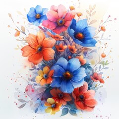 There is a painting of a bunch of flowers on a white