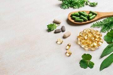 Naklejka premium Natural organic supplements and vitamins