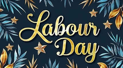 the text labor day surrounded by flowers and leaves on a blue background