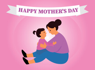 Happy Mother's Day text, with Mother's Day illustration