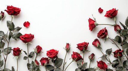 red roses wallpaper with blank space on a white background 