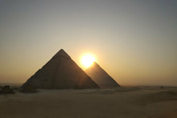 Pyramids of Giza at sunset, Egyptian pyramids of Giza shot during the sunset