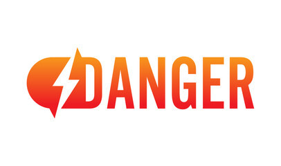 red-orange danger word and lightning symbol. danger logo.z