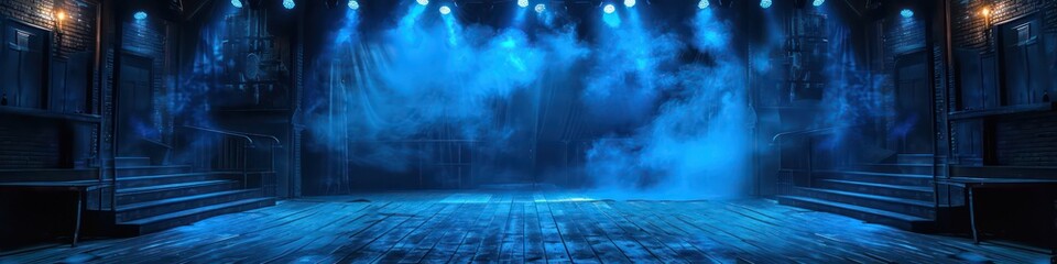 show stage scene with spotlights on in blue tones
