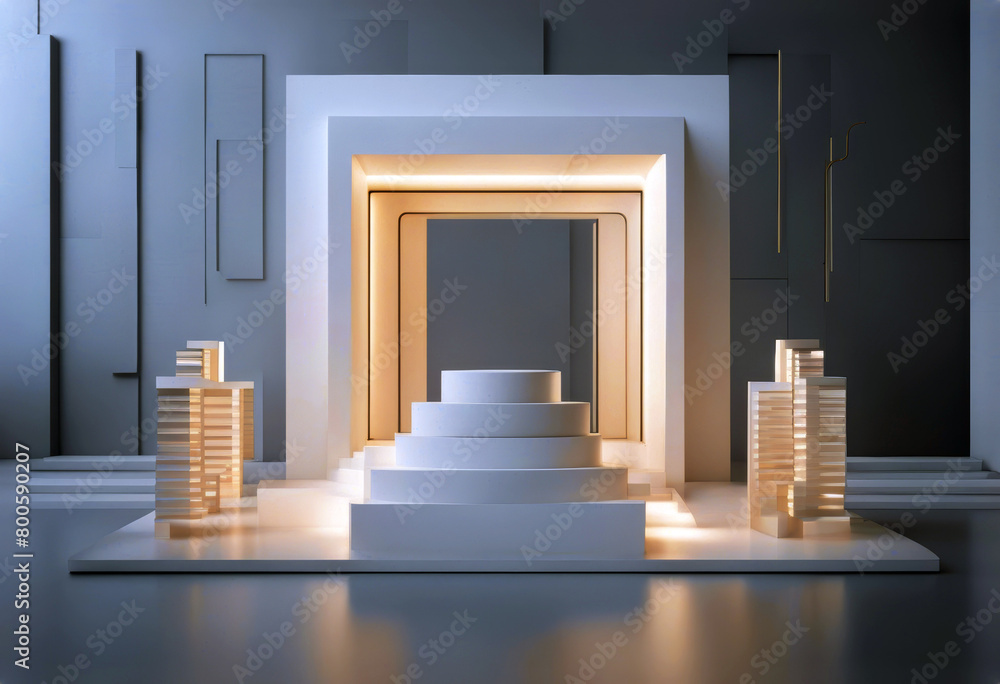 Aufkleber 'splay background shapes deco primitive white shop rendering mock art showcase 3d empty abstract geo