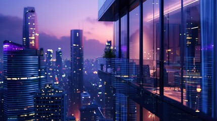 wallpaper of a view from the balcony of a skyscraper with the city lights at night
