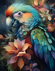 Portret kolorowej papugi, akwarela. Generative AI