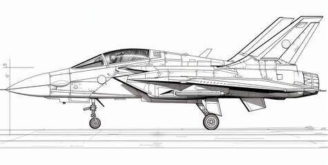 coloring page for kids, F19 E confines the main power jet and combat hard points with wing panels on each side of it for carrying missile, in the style of cartoon, low detail