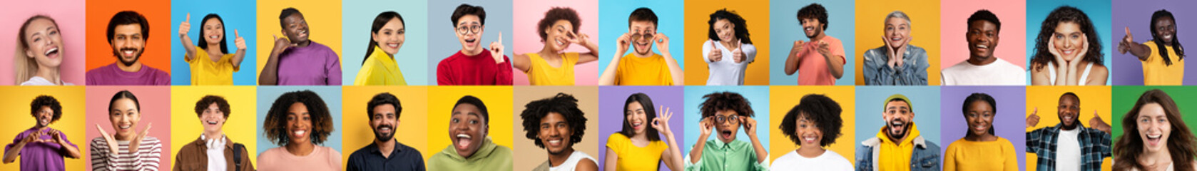 Collage of multiracial men and women smiling faces