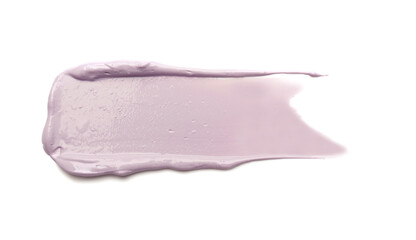 Stroke of purple color correcting concealer on white background, top view