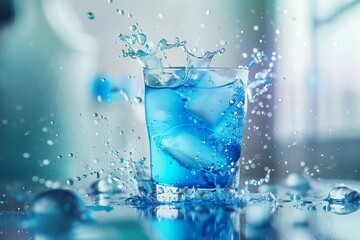 refreshing icy drink splashing from glass water droplets flying concept illustrations