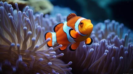 Vibrant clownfish nestled in a sea anemone's embrace.