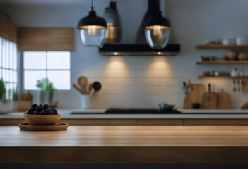 product table top white bright interior blur kitchen background counter montage beautiful clean wood background modern Empty Ready bokeh