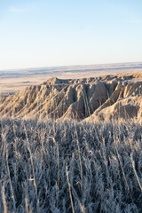 Geological Rock Formations hightlighted by the sun in the early morning hours in South Dakota's...