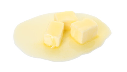 Pieces of melting butter isolated on white