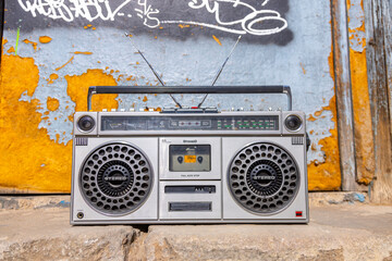 boombox with urban background