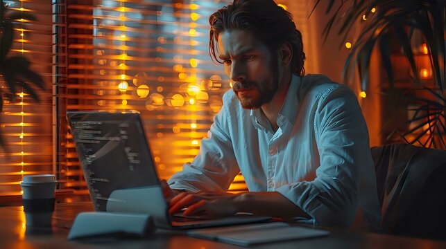 Minimalist Office Aesthetic: Professional Working on Laptop