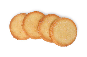 Tasty sweet sugar cookies isolated on white, top view