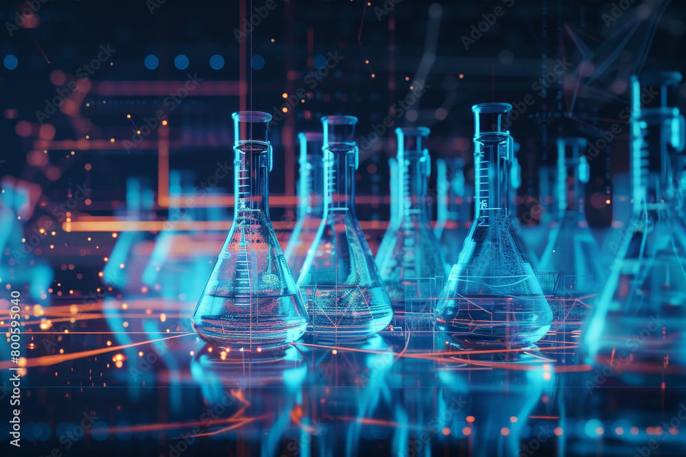 Poster a group of glass beakers are arranged in a pattern on a table