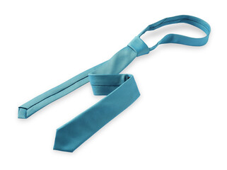One light blue necktie isolated on white, above view
