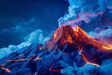 A volcano with a blue sky in the background