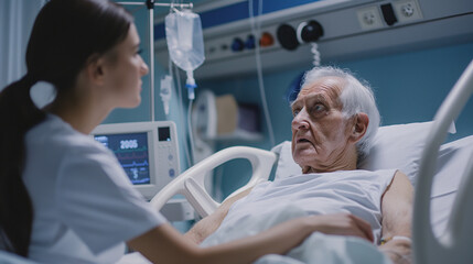 Fototapeta premium An ENT specialist providing counseling and rehabilitation for patients with dysphagia or swallowing disorders. Mercy and care, responsibility, respect, teamwork