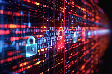 Obraz premium Abstract concept of a cyber-security barrier protecting digital information 