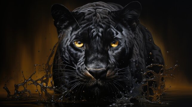 photo of a painting of a regal and powerful black panther