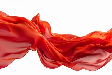 stunning vibrant red silk fabric flowing smoothly in the air creating dynamic abstract shapes isolated on white