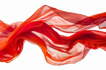 stunning vibrant red silk fabric flowing smoothly in the air creating dynamic abstract shapes isolated on white