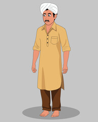 A village man wearing pagri three quarter view cartoon character design for animation