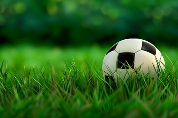 traditional black and white soccer ball on lush green grass sports field background classic football equipment digital sports illustration