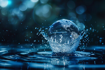 Abstract hi tech collaboration on Earth focusing on sustainable solutions to the global water crisis  