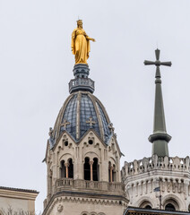 Golden Mary Cross Basilica Notre Dame  de Fourviere Lyon France - 800597634