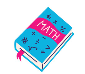 School book vector illustration. Math school book with bookmark and